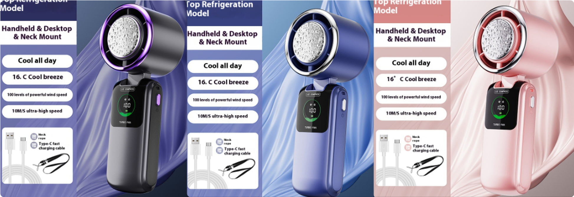 New Ice Pack High-Speed Handheld Eletirc Fan Speed Adjustable Folding Mini Fan Portable Outdoor Hanging Neck Small Fan