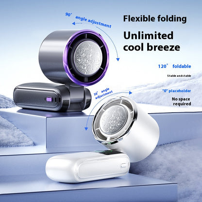 New Ice Pack High-Speed Handheld Eletirc Fan Speed Adjustable Folding Mini Fan Portable Outdoor Hanging Neck Small Fan
